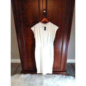 NWT EXPRESS Women's Size M Ivory Midi Dress w/Pleated and Draped Bodice Lined